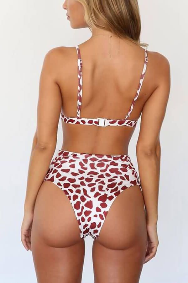 Conjunto de bikini con estampado de leopardo rojo Katalina 