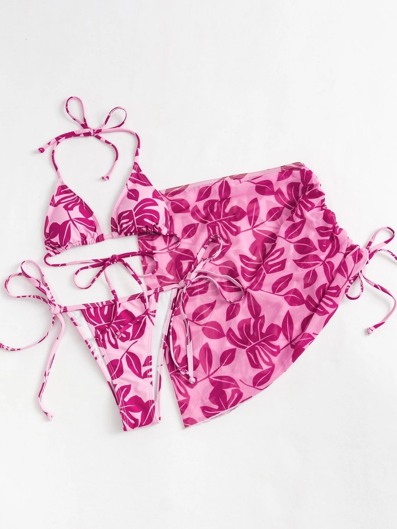 Jenna Pink Leaf Bikini Photo Set