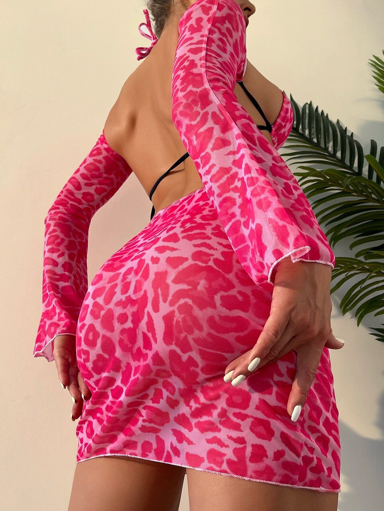 Aisha Leopard Tie Halter Bikini Photo Set