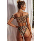 Leopard Print Knot Front Crop Off Bikini Photo Set