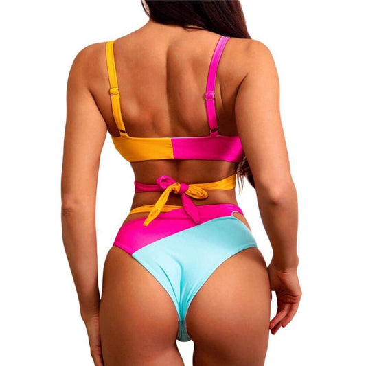 ColorBlock Triangle Adjustable Belt Bikini Photo Set