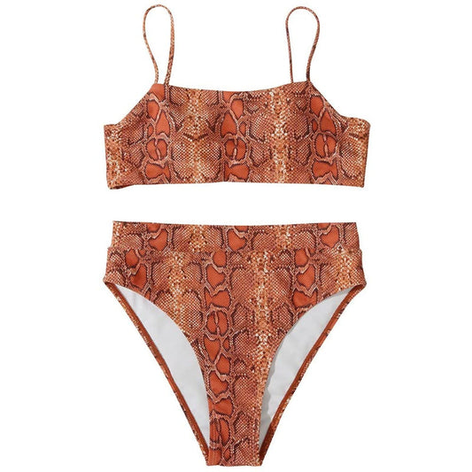 Orange Snakeskin High Cut String Bikini Photo Set