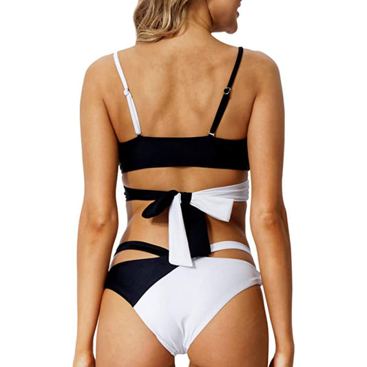 B&W Criss Cross Cutout Bandage Bikini Photo Set