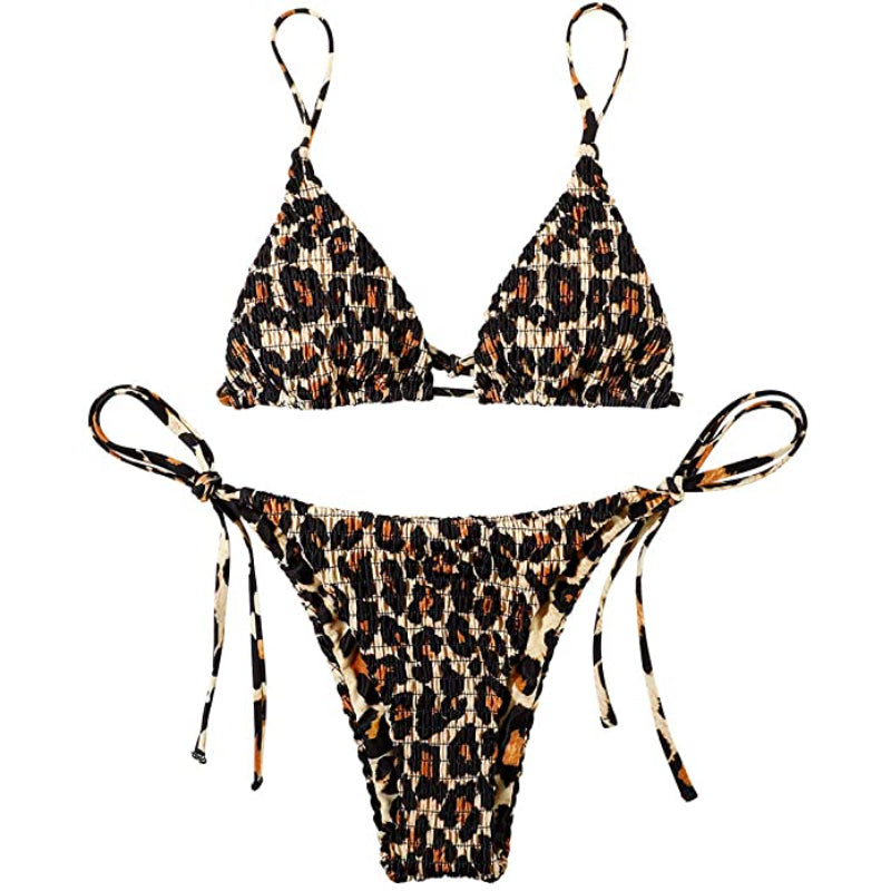 Conjunto de bikini con cordón lateral de leopardo ahumado