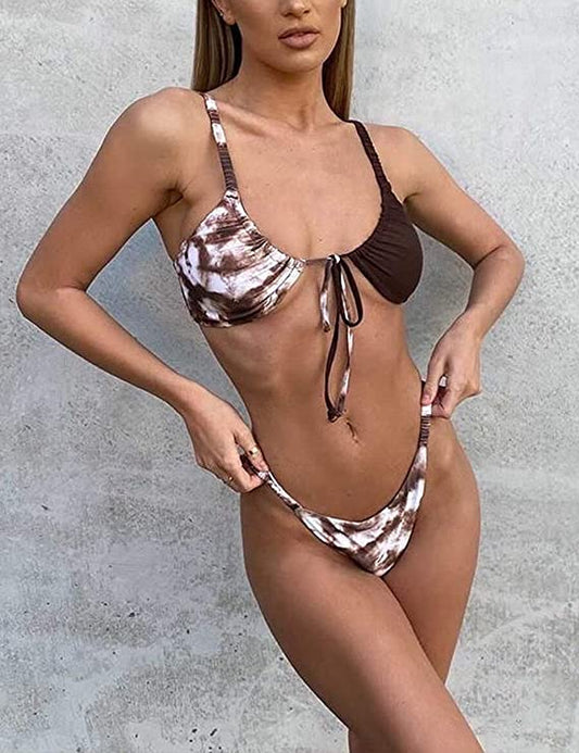 Conjunto de bikini brasileño de 2 vías con contraste Tie Dye