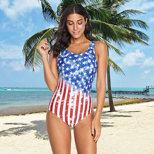 America Flag Criss Cross  Straps Retro Swimsuit Photo Set