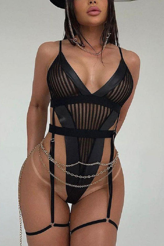 Transparent Striped Bodysuit Photo Set