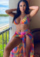 Multicolour Bikini Set with Sarong Photo Set